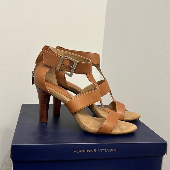ADRIENNE VITTADINI Varsity Strappy Waxy Wash Leather Zip-Back Heels